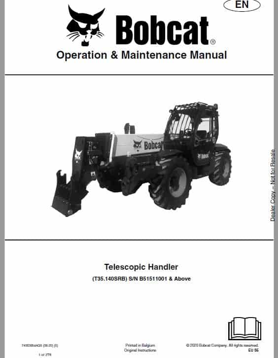 Bobcat T35.130, T35.130S, T35.140, T35.140S versaHANDLER Telescopic Service Repair Manual