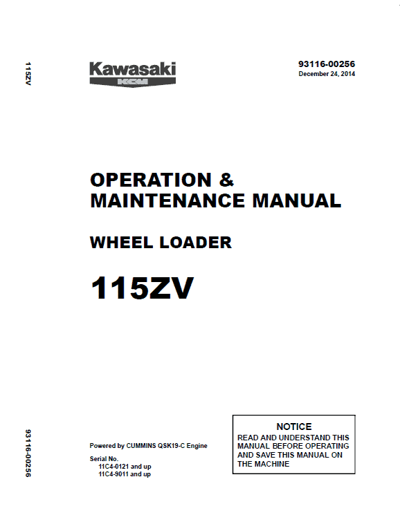 Kawasaki 115ZV Wheel Loader Repair Service Manual