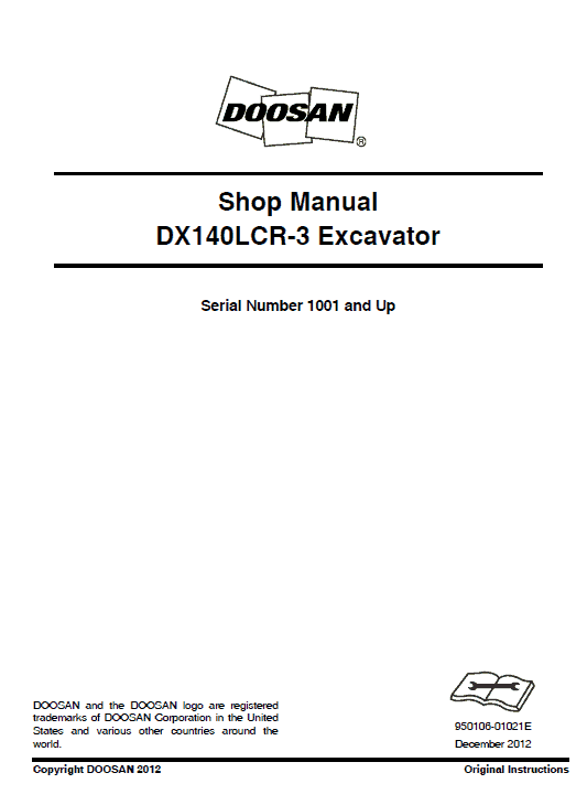 Doosan DX140LCR and DX140LCR-3 Excavator Service Manual Workshop Guide