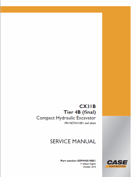 Case CX31B Mini Excavator Service Manual Workshop Guide