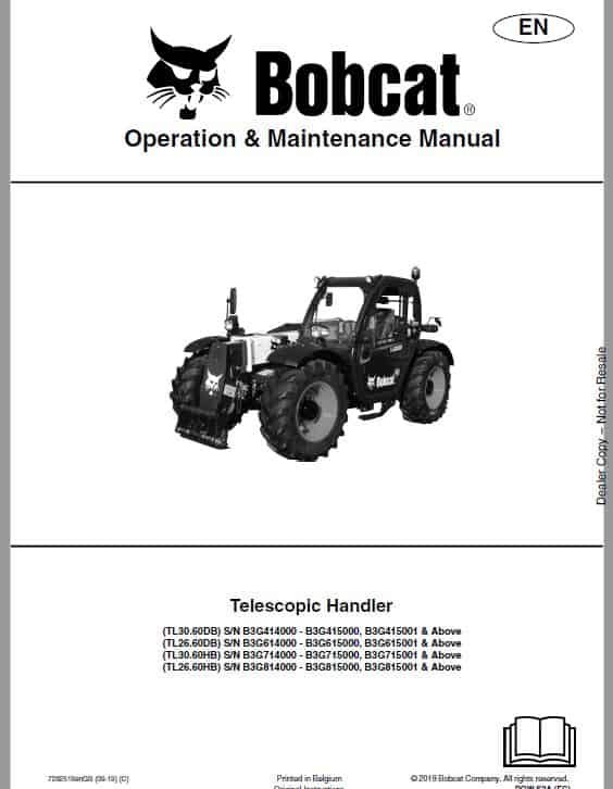Bobcat TL26.60, TL30.60 versaHANDLER Telescopic Service Repair Manual