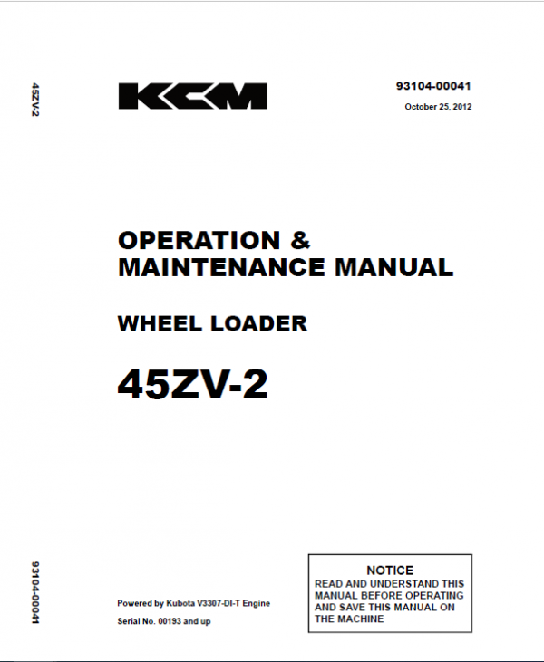 Kawasaki 45ZV-2 Wheel Loader Service Manual