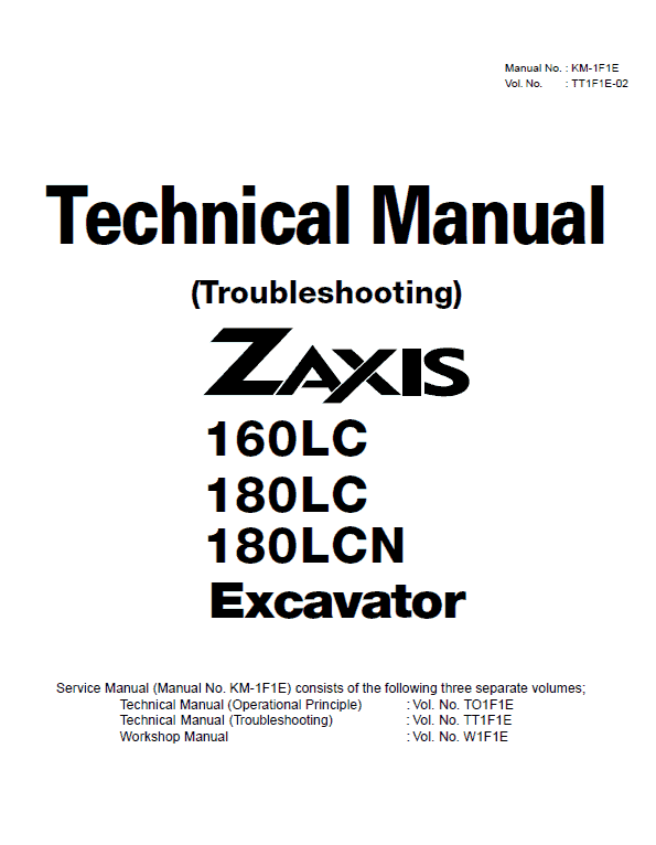 Hitachi Zaxis 160LC and Zaxis 180LC Excavator Service Repair Manual Workshop Guide