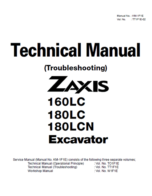 Hitachi Zaxis 160LC and Zaxis 180LC Excavator Service Repair Manual Workshop Guide