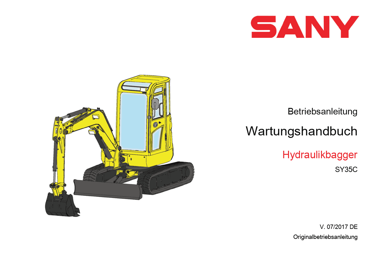 Sany SY35U, SY35C Hydraulic Excavator Repair Service Manual