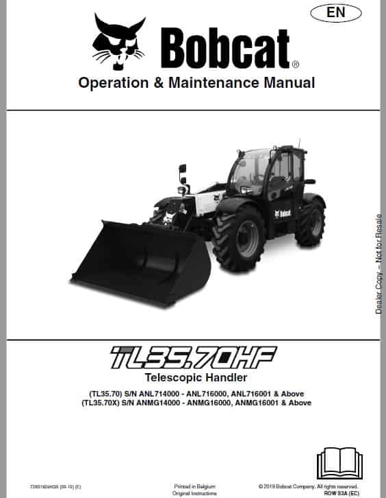 Bobcat TL34.65, TL35.70, TL38.70 versaHANDLER Telescopic Service Repair Manual