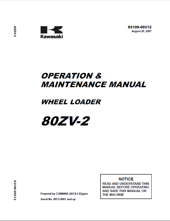Kawasaki 80ZV-2 Wheel Loader Service Manual