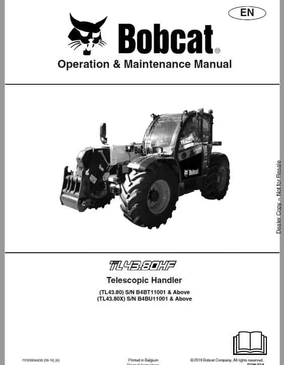 Bobcat TL43.80, TL43.80X, TL43.80X2 versaHANDLER Telescopic Service Repair Manual