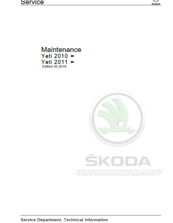SKODA YETI (5L, 67) Repair Service Manual