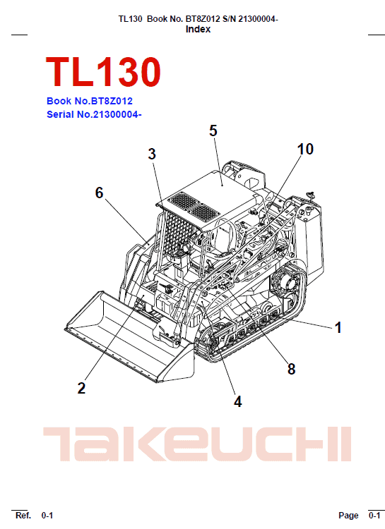 Takeuchi TL130 Loader Service Manual Workshop Guide