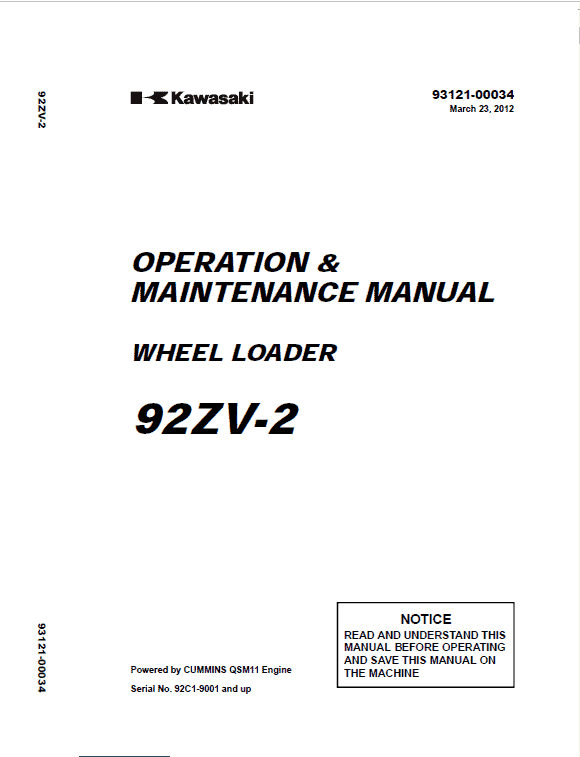Kawasaki 92ZV-2 Wheel Loader Service Manual