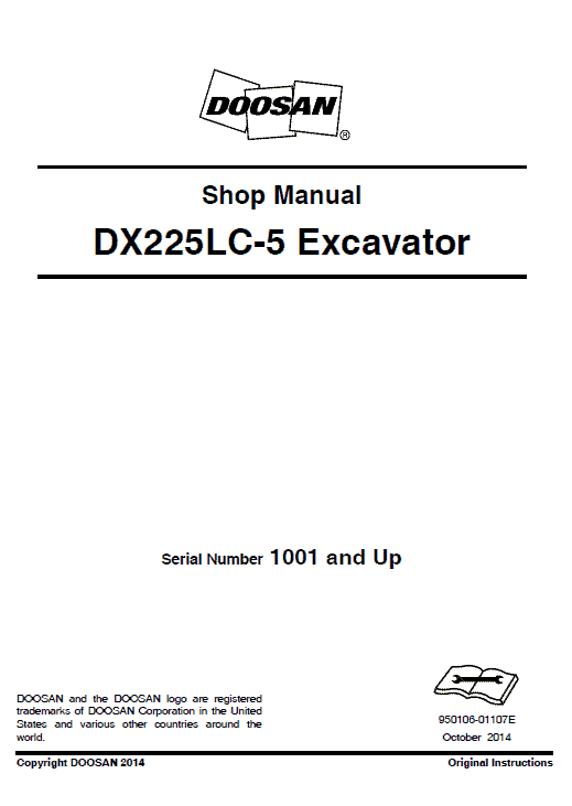 Doosan DX225LC-3 and DX255LC-5 Excavator Service Manual Workshop Guide