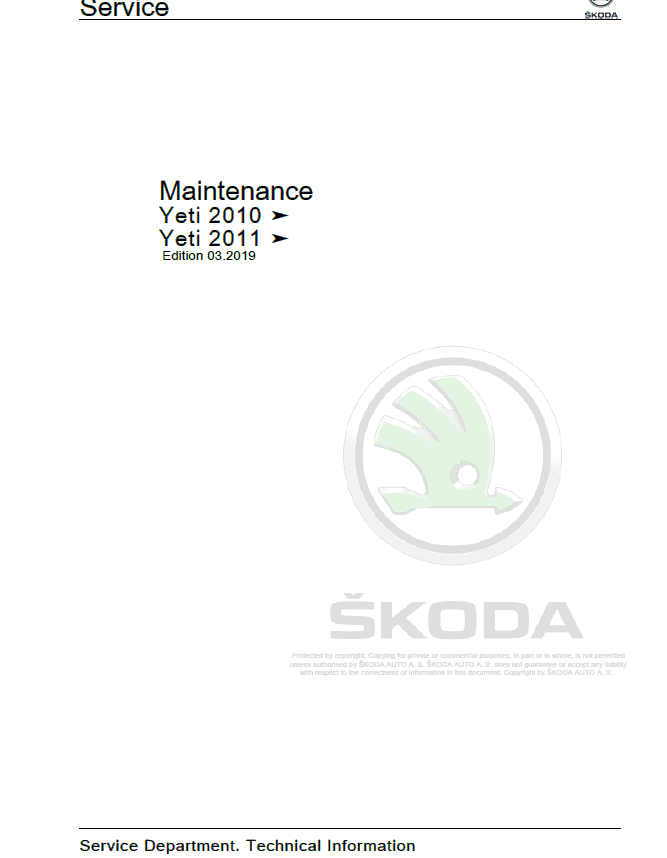 SKODA YETI (5L, 67) Repair Service Manual