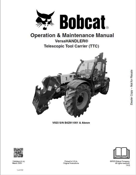 Bobcat V923 versaHANDLER Telescopic Service Repair Manual