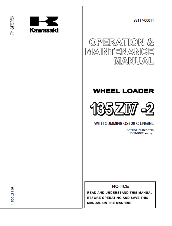 Kawasaki 135ZV-2 Wheel Loader Service Manual