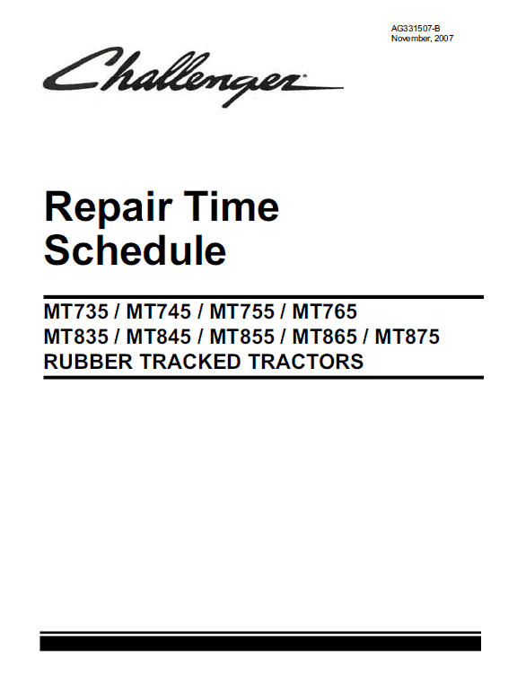 Challenger MT735, MT745, MT755, MT765 Tractor Service Manual Workshop Guide