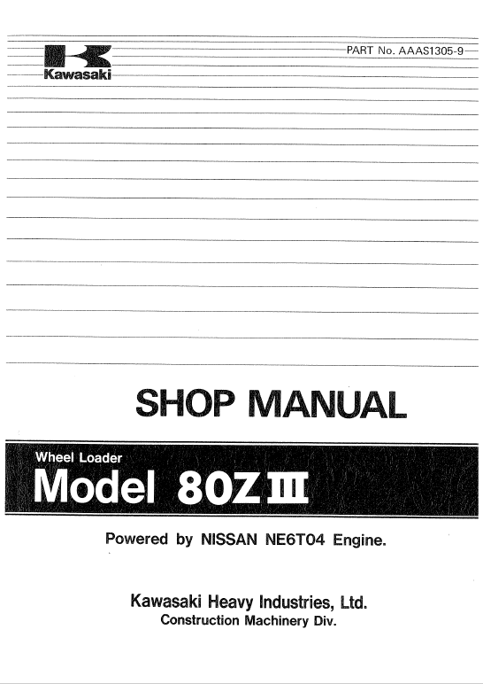 Kawasaki 80ZIII Wheel Loader Service Manual