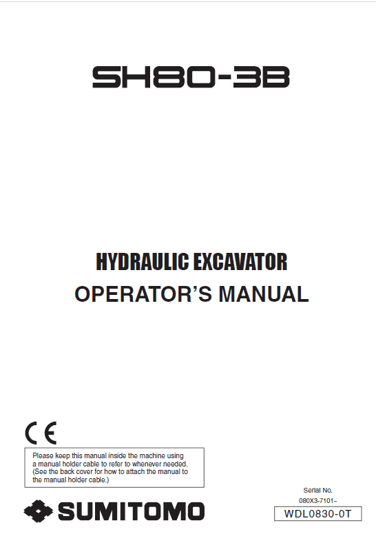 Sumitomo SH80-3B Hydraulic Excavator Repair Service Manual