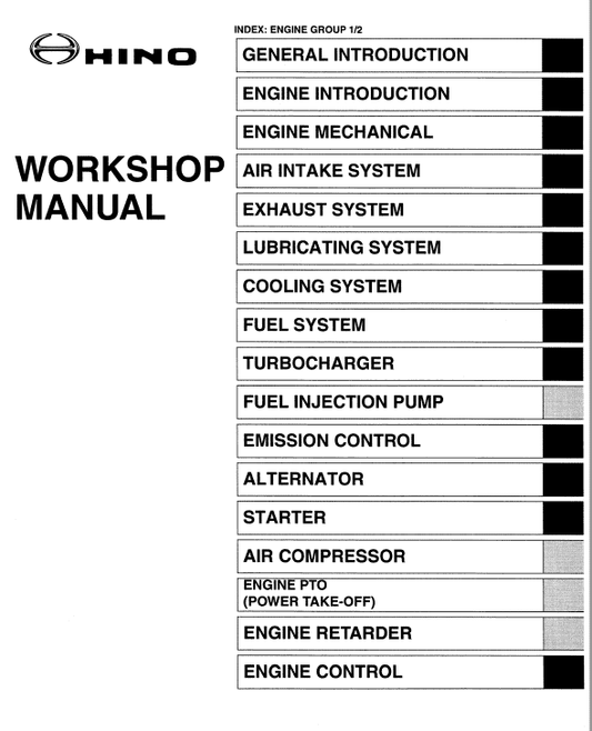 Hino 145, 165, 185, 238, 268, 338 Series Year 2006 Repair Manual Workshop Guide