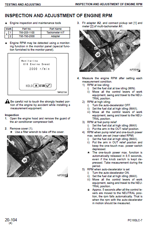 Komatsu PC160LC-7 Excavator Service Manual Workshop Guide