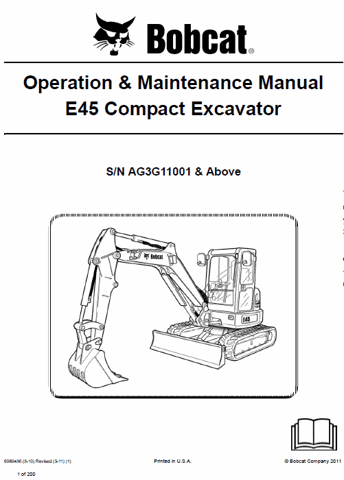 Bobcat E45 Compact Excavator Service Manual Workshop Guide