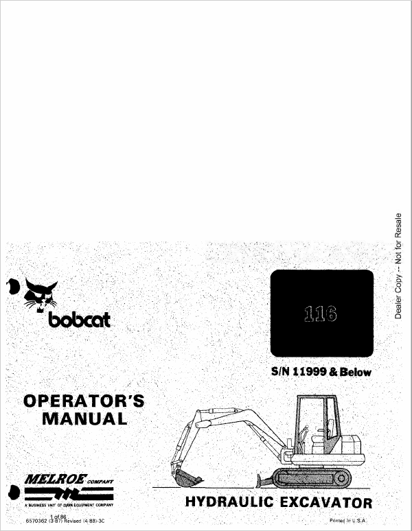 Bobcat 116 Excavator Service Manual Workshop Guide