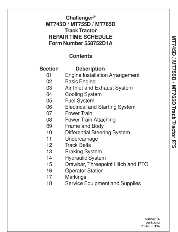 Challenger MT745D, MT755D, MT765D Tractor Service Manual Workshop Guide