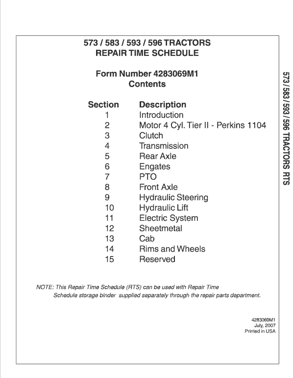 Massey Ferguson 573, 583, 593, 596 Tractor Service Manual Workshop Guide