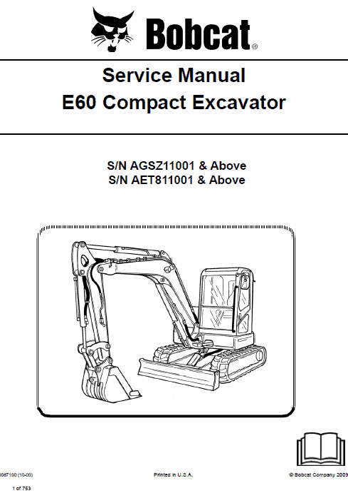 Bobcat E60 Compact Excavator Repair Service Manual Workshop Guide