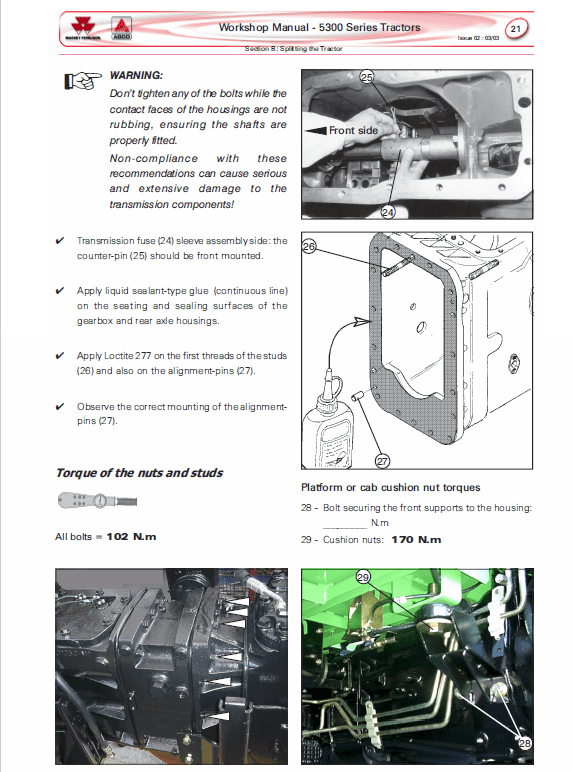 Massey Ferguson 5335, 5340, 5360, 5365 Tractor Service Manual Workshop Guide