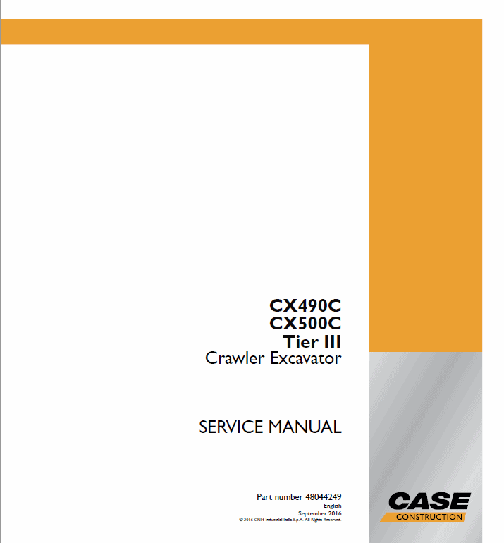 Case CX490C Crawler Excavator Service Manual Workshop Guide