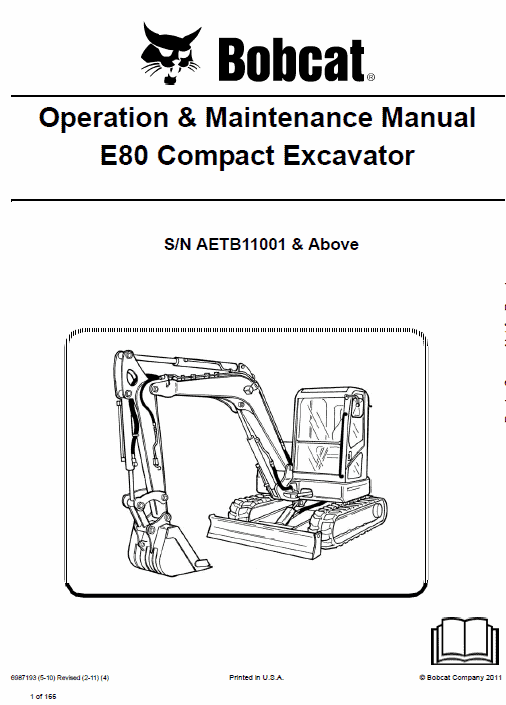 Bobcat E80 Compact Excavator Repair Service Manual Workshop Guide