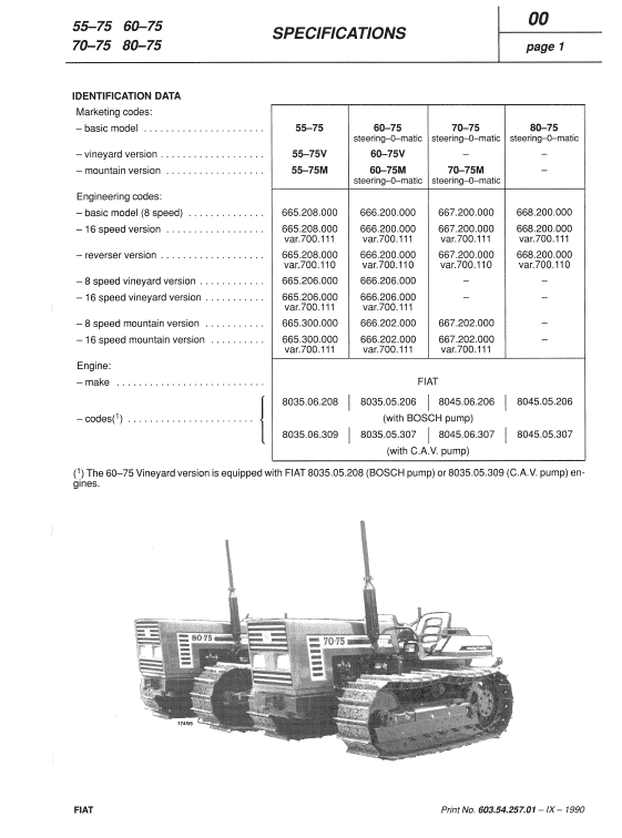 Fiat 55-75, 60-75, 70-75, 80-75 Tractor Service Manual Workshop Guide
