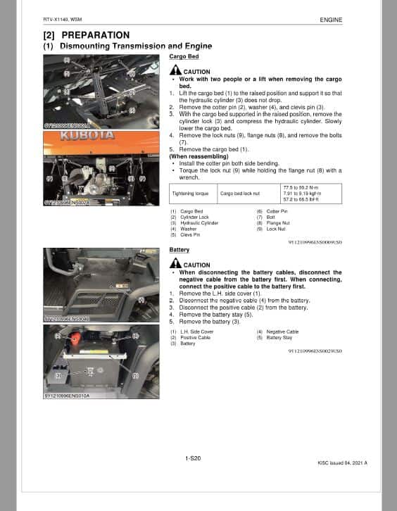 Kubota RTV-X1140 Utility Vehicle Workshop Service Repair Manual