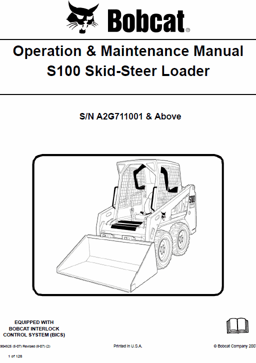 Bobcat S100 Skid-Steer Loader Service Manual Workshop Guide
