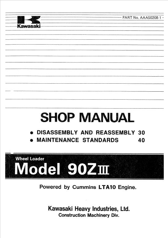 Kawasaki 90ZIII Wheel Loader Service Manual