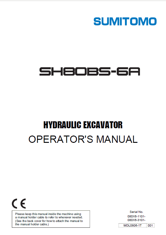 Sumitomo SH80BS-6A Hydraulic Excavator Repair Service Manual