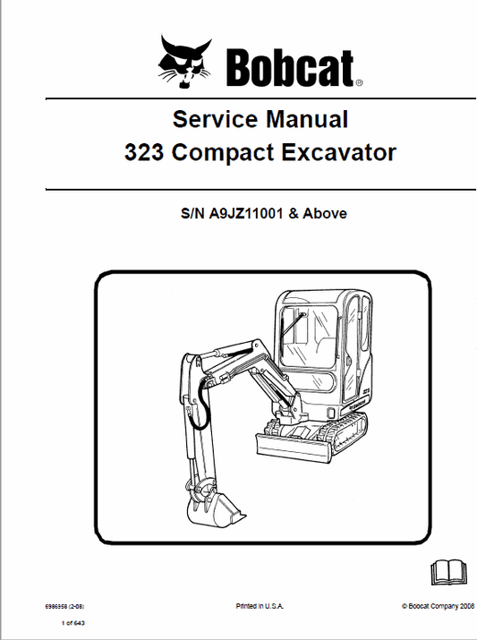 Bobcat 323 Compact Excavator Service Manual Workshop Guide