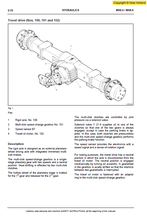 New Holland MH6.6 and MH8.6 Excavator Manual Workshop Guide