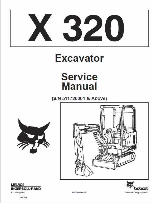 Bobcat X320, and X322 Excavator Service Manual Workshop Guide