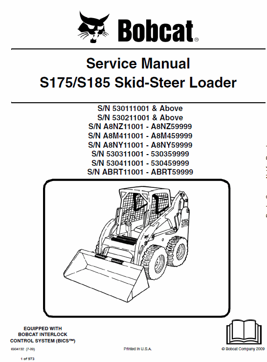 Bobcat S175 and S185 Skid-Steer Loader Service Manual Workshop Guide