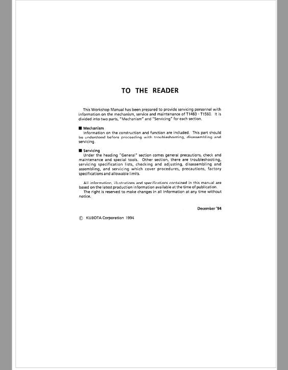 Kubota T1460, T1560, T1760 Lawn Mower Workshop Repair Manual