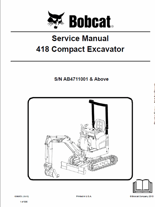 Bobcat 418 Compact Excavator Service Manual Workshop Guide