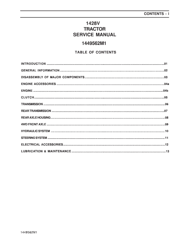 Massey Ferguson 1428V, 1431 Tractor Service Manual Workshop Guide