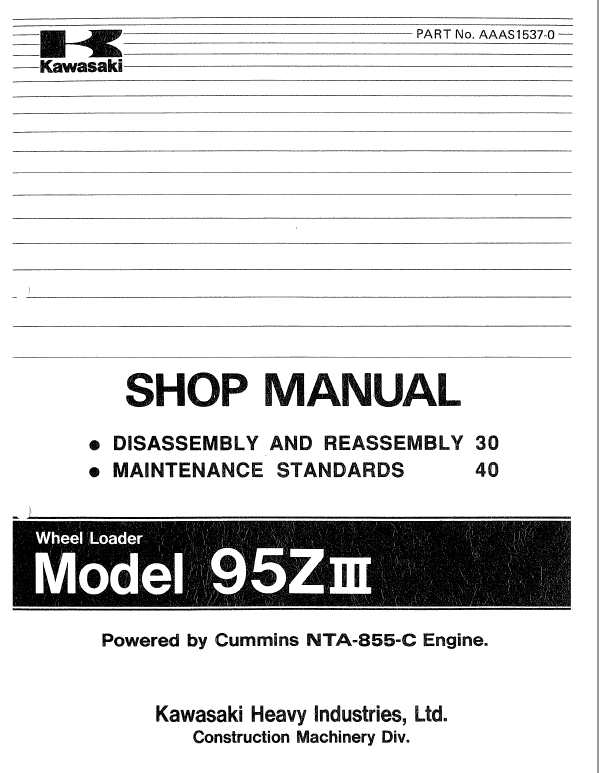 Kawasaki 95ZIIII Wheel Loader Service Manual