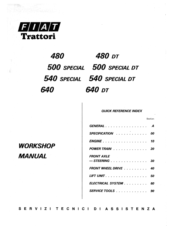 Fiat 480, 500S, 540S, 640 Tractor Workshop Service Manual Workshop Guide