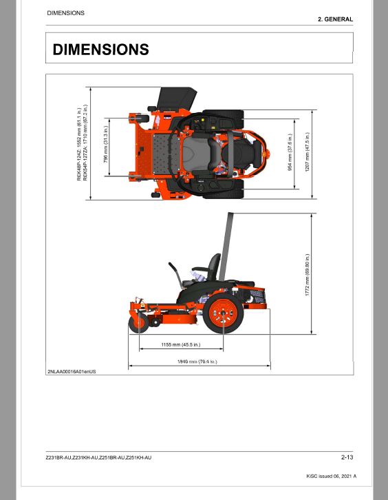Kubota Z231BR-AU, Z231KH-AU, Z251BR-AU, Z251KH-AU Mower Repair Manual