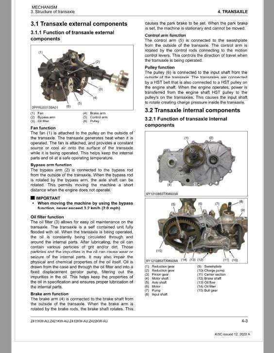 Kubota Z411KW-AU, Z421KW-AU, Z412KW-AU, Z422KW-AU Mower Repair Manual