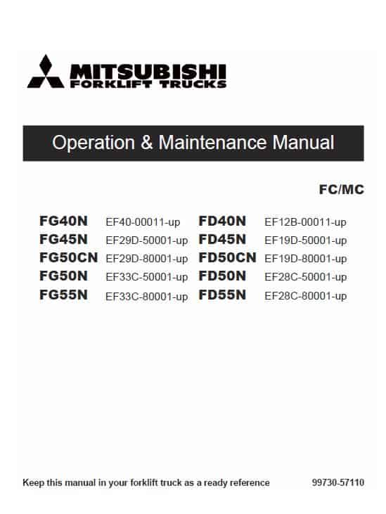 Mitsubishi FG40N, FG45N, FG50CN, FG50N, FG55N Forklift Service Manual