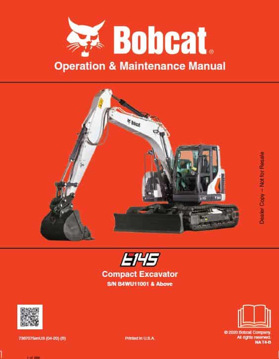 Bobcat E145 Compact Excavator Service Repair Manual
